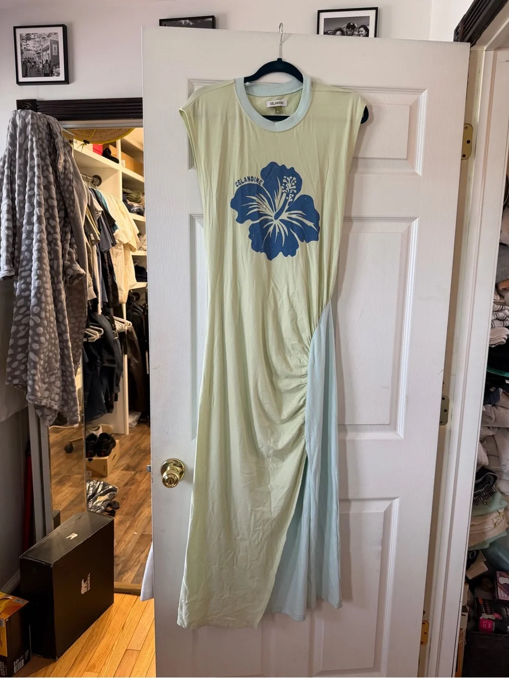 Sleeveless Light Green Maxi Dress with Blue Floral Print by AllSaints - Picture 2 of 4